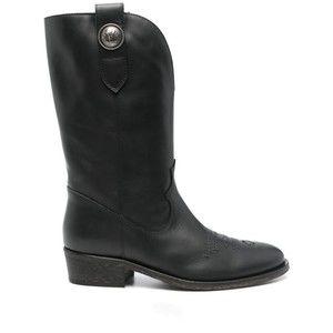 Via Roma 15 Black Leather Texan Ankle Boots - NWT
